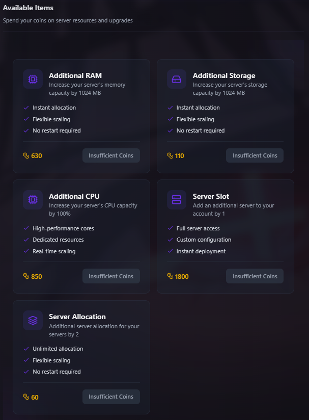 The coin store on the dashboard